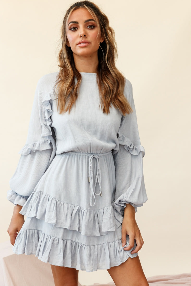 Best Wishes Long Sleeve Frill Detail Dress Grey by Selfie Leslie