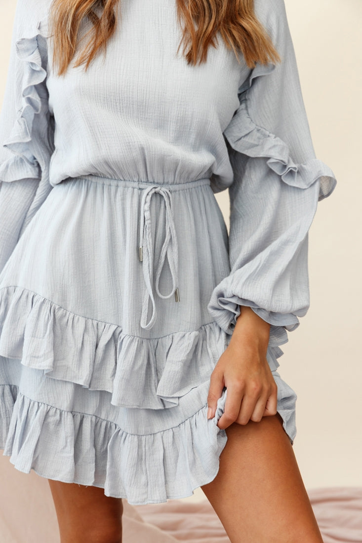 Best Wishes Long Sleeve Frill Detail Dress Grey by Selfie Leslie
