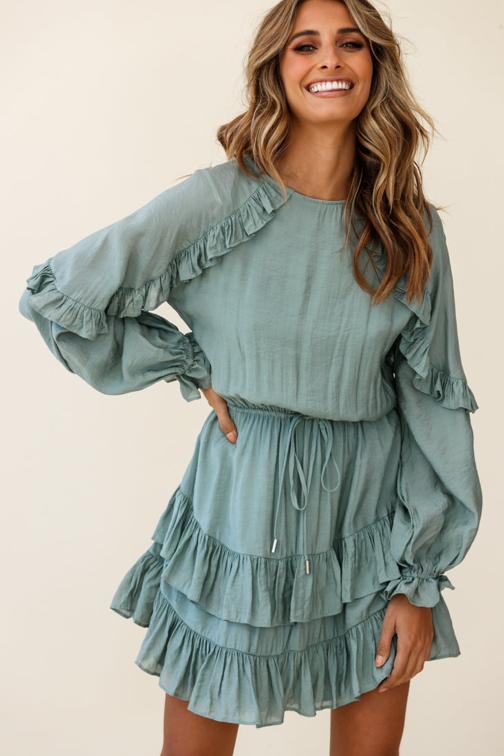 Best Wishes Long Sleeve Frill Detail Dress Olive by Selfie Leslie