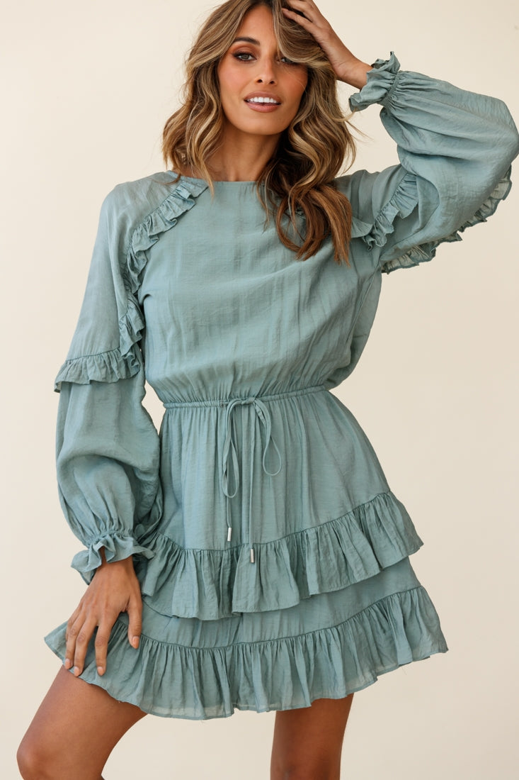 Best Wishes Long Sleeve Frill Detail Dress Olive by Selfie Leslie