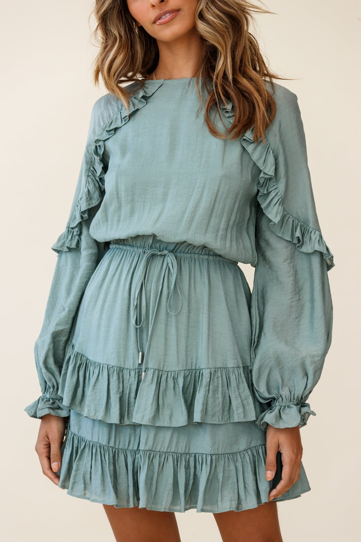 Best Wishes Long Sleeve Frill Detail Dress Olive by Selfie Leslie