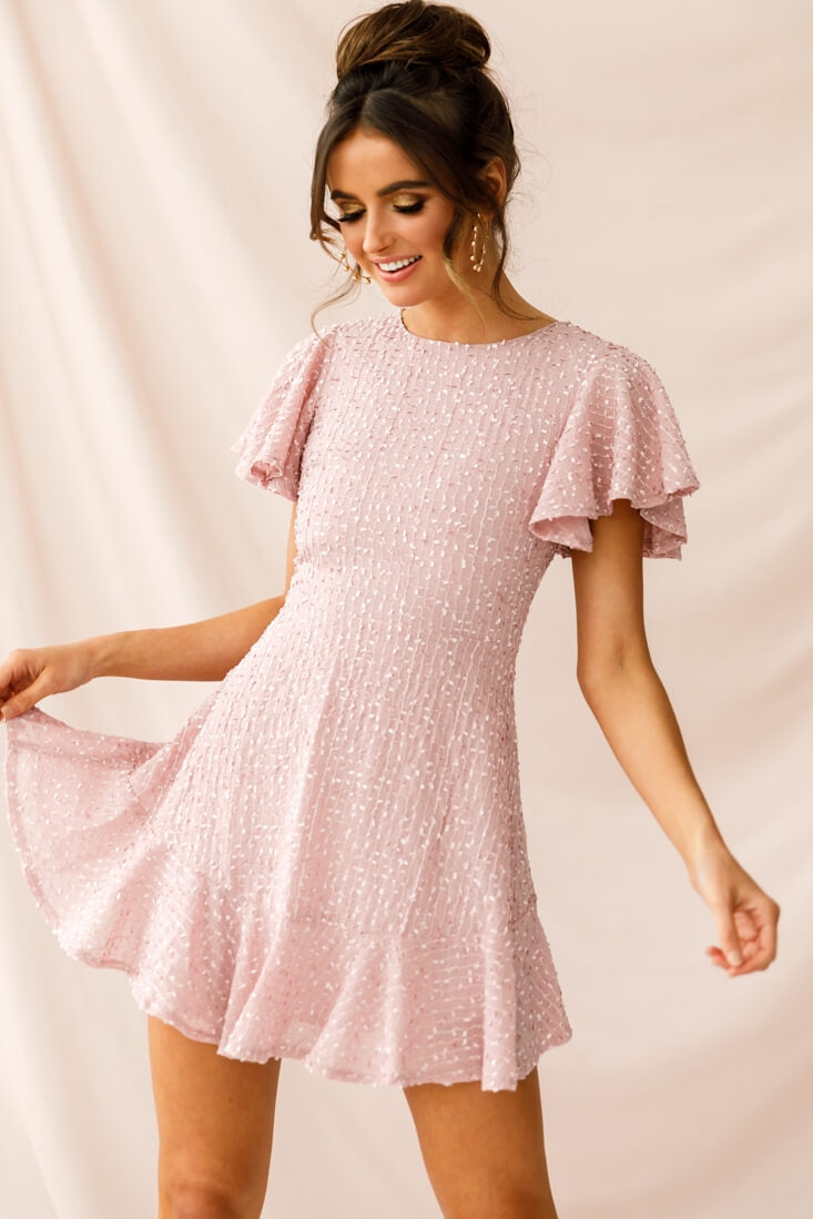 Isabelle Angel Sleeve Empire Dress Blush by Selfie Leslie