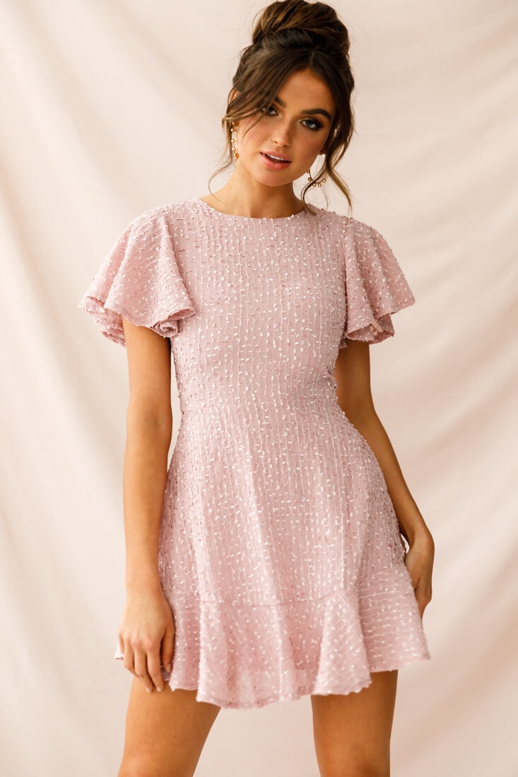 Isabelle Angel Sleeve Empire Dress Blush by Selfie Leslie