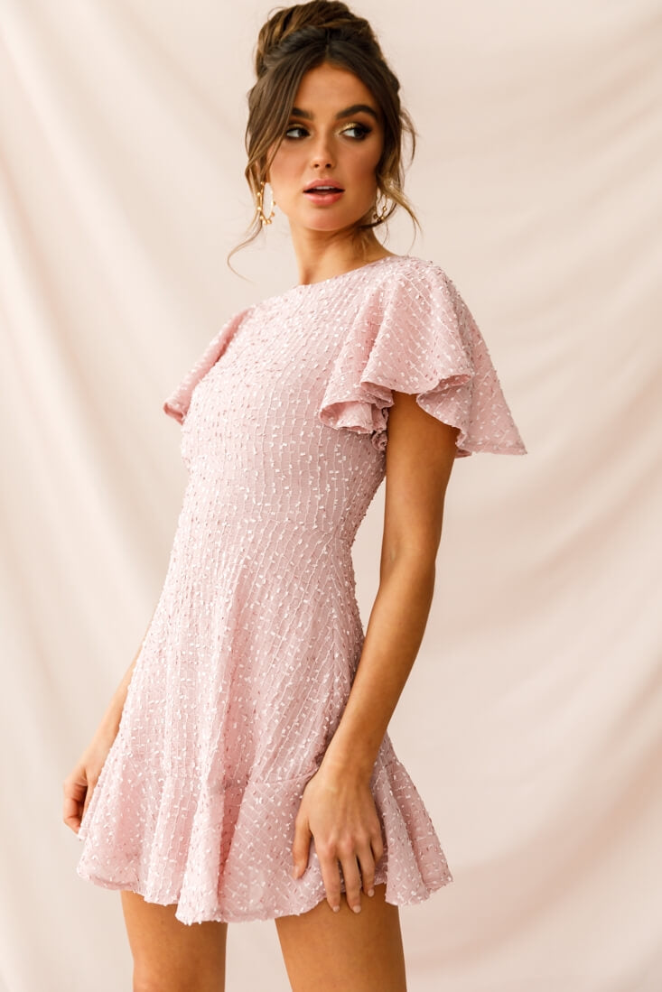 Isabelle Angel Sleeve Empire Dress Blush by Selfie Leslie