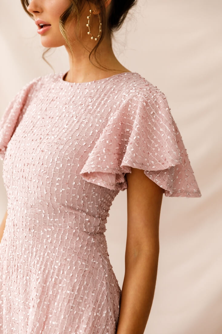 Isabelle Angel Sleeve Empire Dress Blush by Selfie Leslie