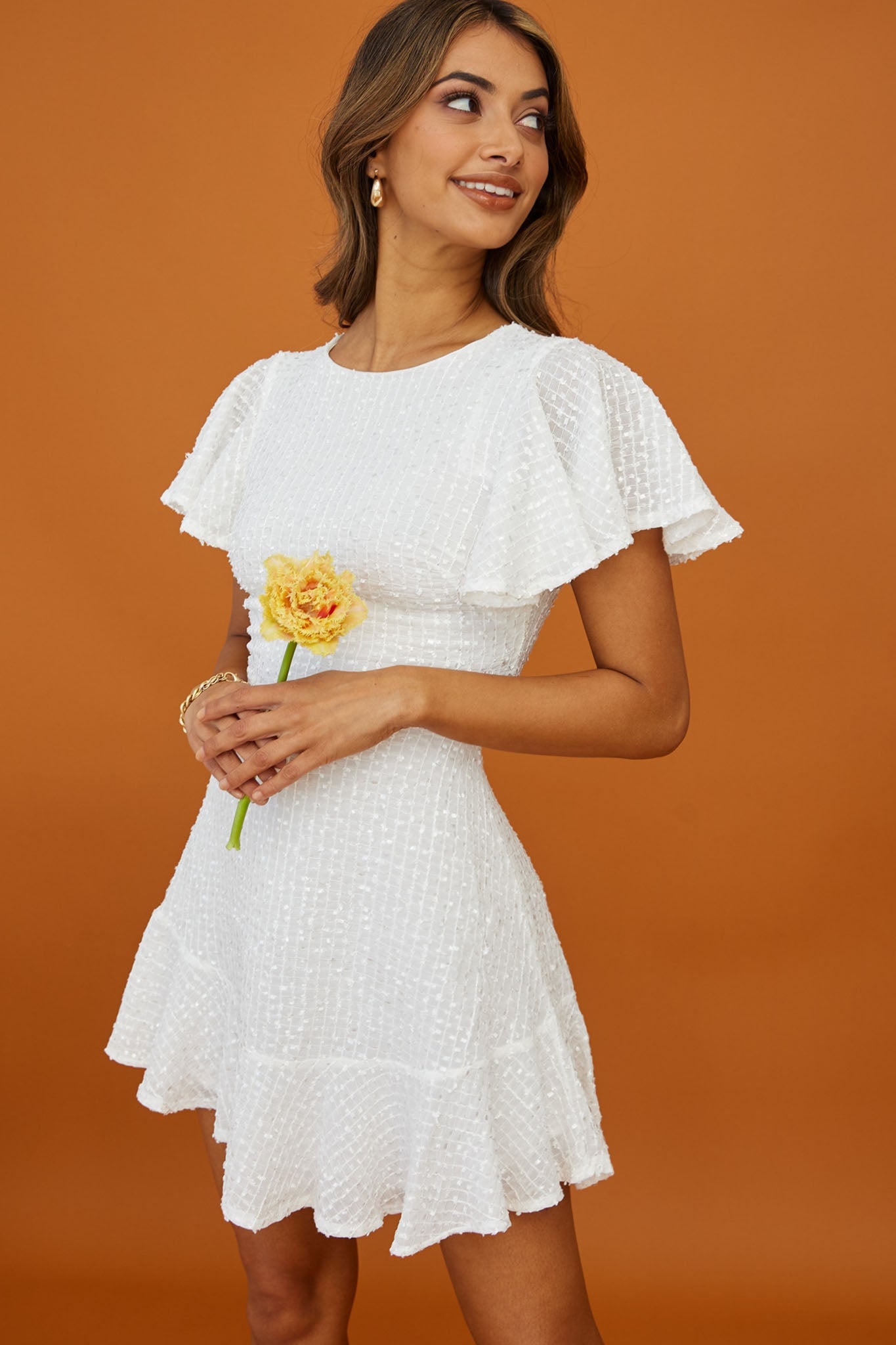 Isabelle Angel Sleeve Empire Dress White | Selfie Leslie Isabelle Angel Sleeve Empire Dress White | Selfie Leslie