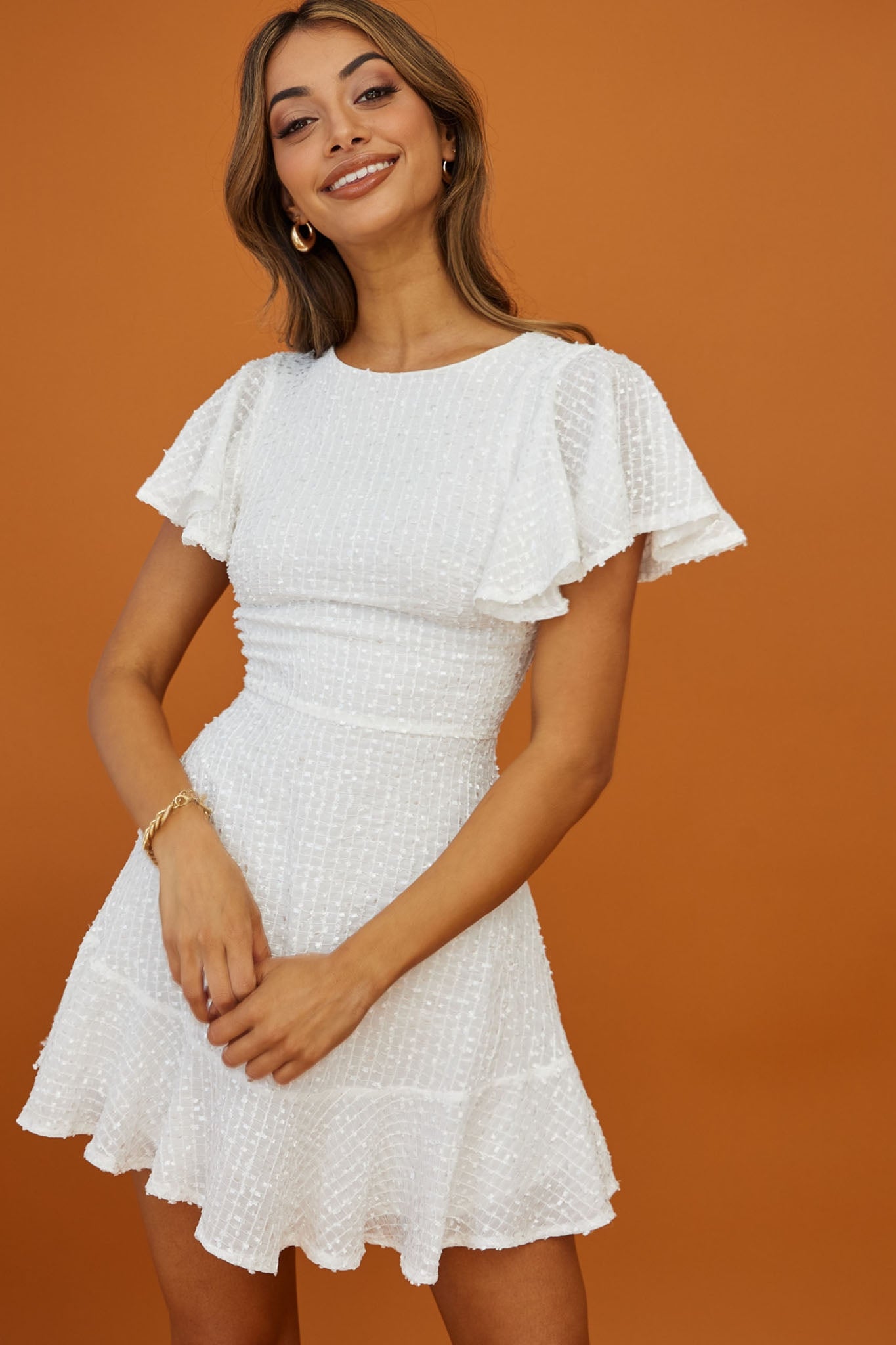 white empire waist dress Isabelle Angel Sleeve Empire Dress White