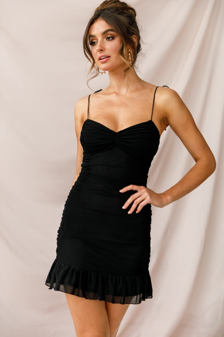 Bambi Ruched Mini Dress Black by Selfie Leslie