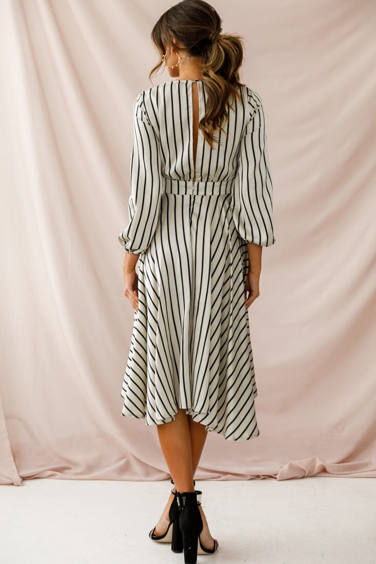Essex Striped Bust Tie Midi Dress Beige by Selfie Leslie