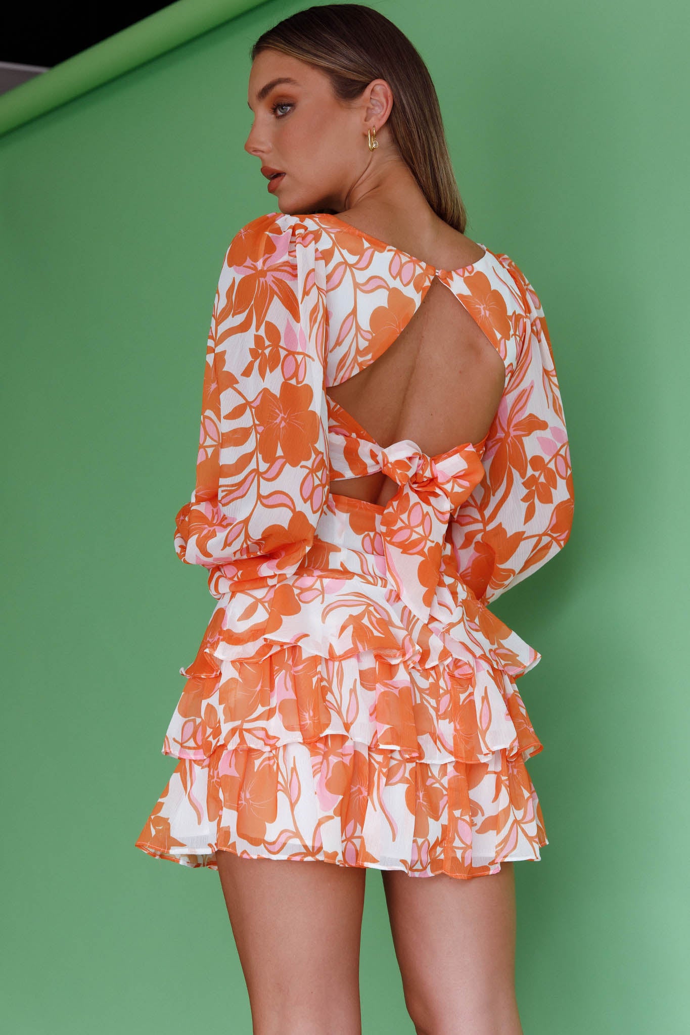 Romance Novel Long Sleeve Tied Back Floral Orange by Selfie Leslie
