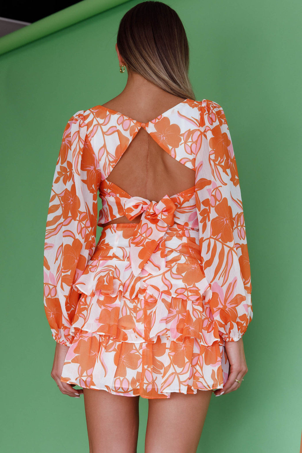 Romance Novel Long Sleeve Tied Back Floral Orange by Selfie Leslie