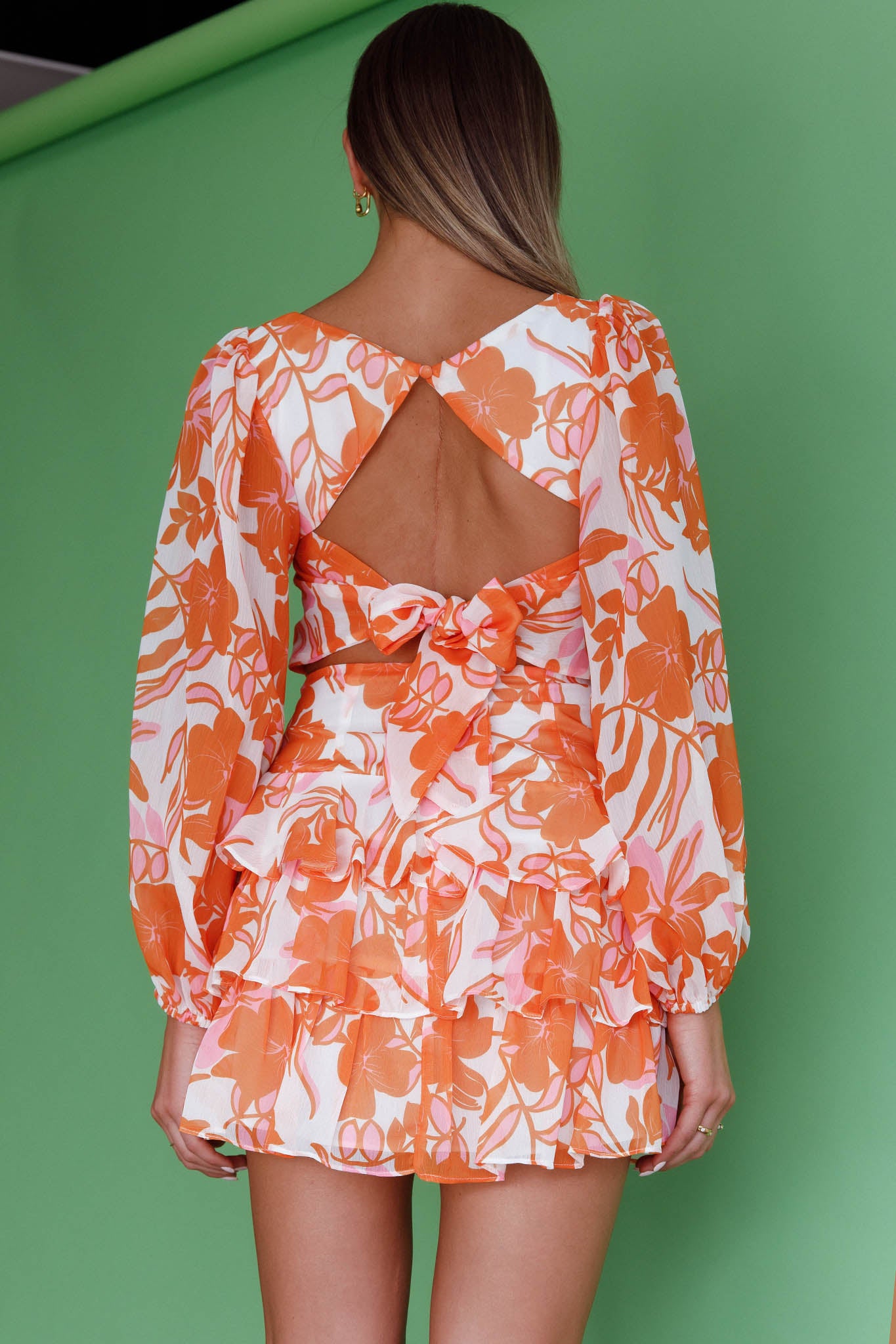 Romance Novel Long Sleeve Tied Back Floral Orange by Selfie Leslie