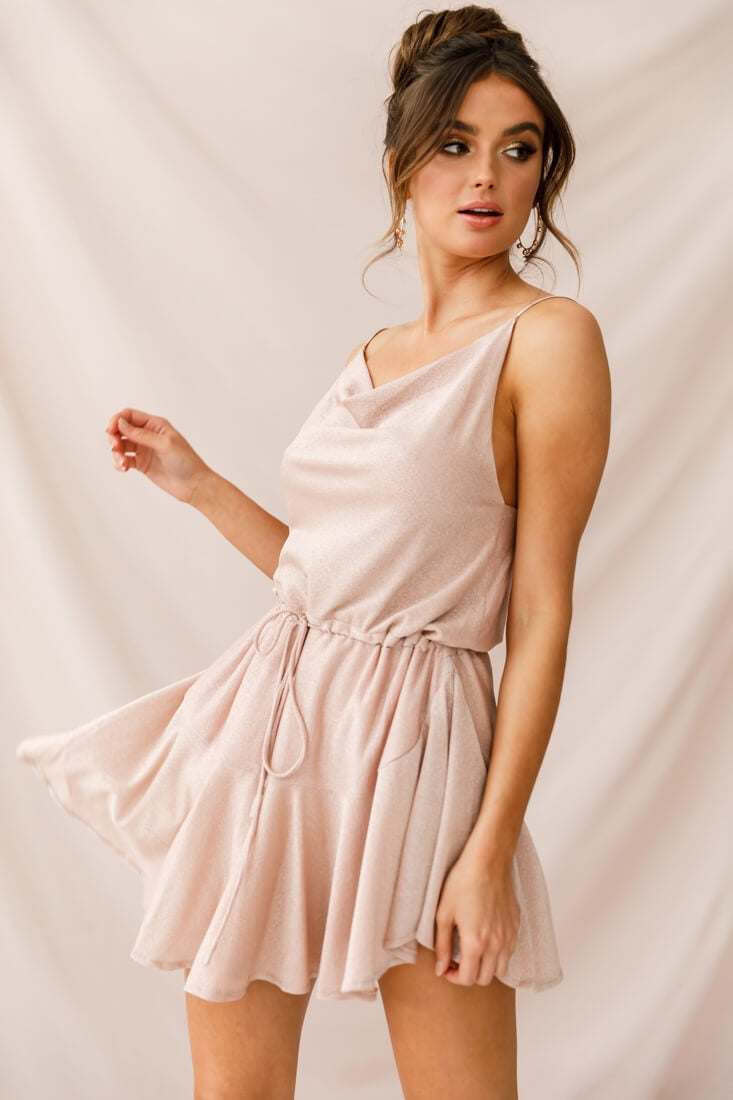 Monique Cowl Neck Drawstring Dress Champagne by Selfie Leslie