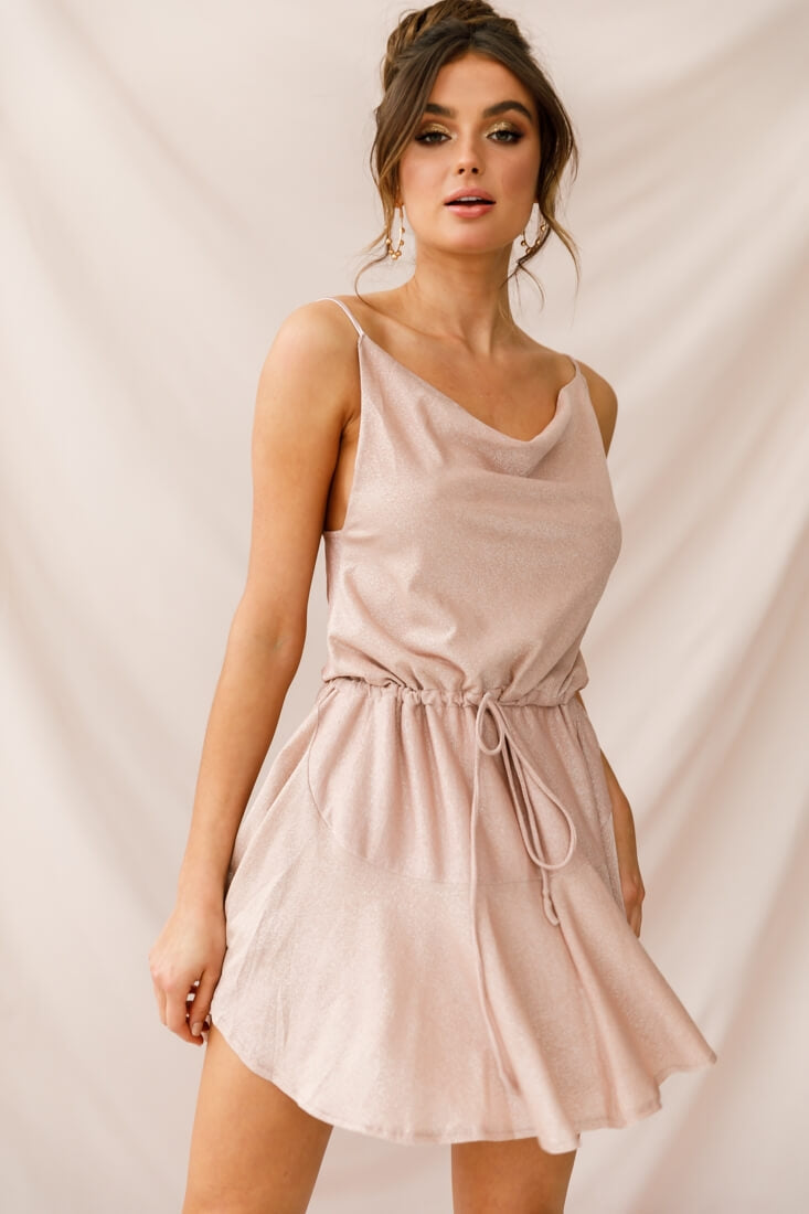 Monique Cowl Neck Drawstring Dress Champagne by Selfie Leslie