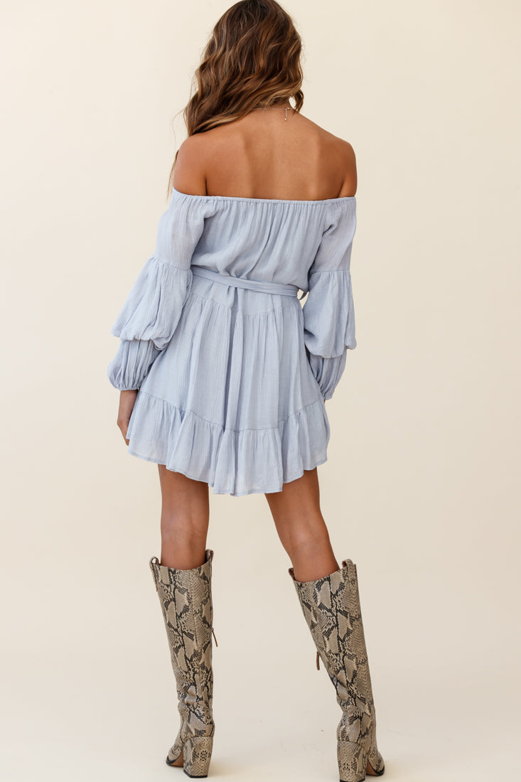 Frida Off-Shoulder Waist Tie Dress Grey by Selfie Leslie