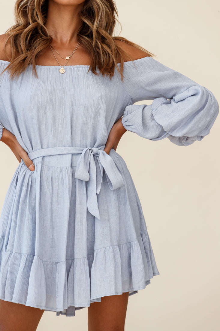 Frida Off-Shoulder Waist Tie Dress Grey by Selfie Leslie