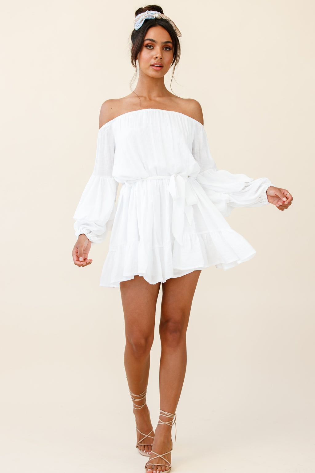 Frida Off-Shoulder Waist Tie Dress White by Selfie Leslie