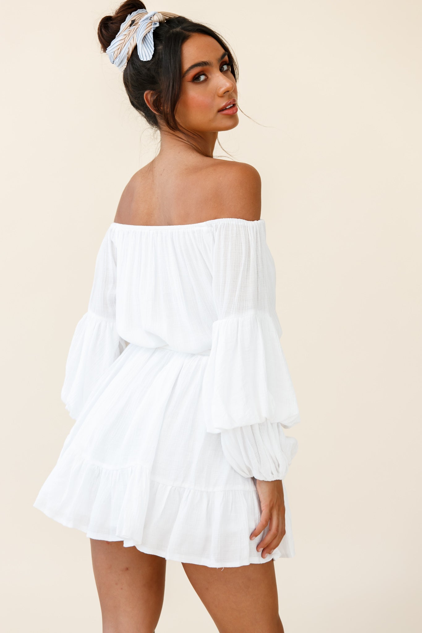 Frida Off-Shoulder Waist Tie Dress White by Selfie Leslie