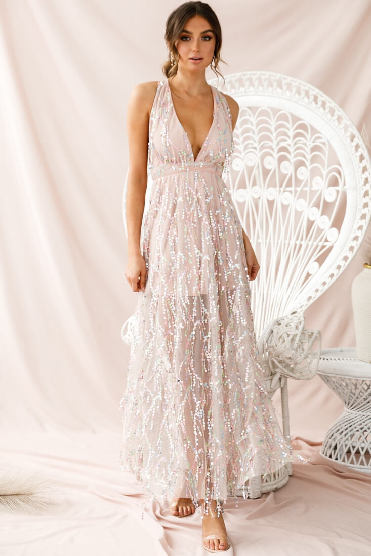 Tiara Sequin Maxi Dress Pink Champagne | Selfie Leslie Tiara Sequin Maxi Dress Pink Champagne | Selfie Leslie