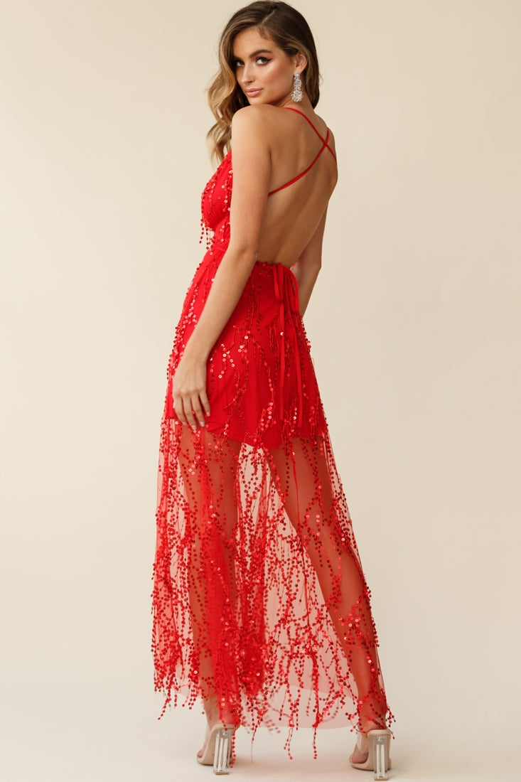 Tiara Sequin Maxi Dress Red by Selfie Leslie