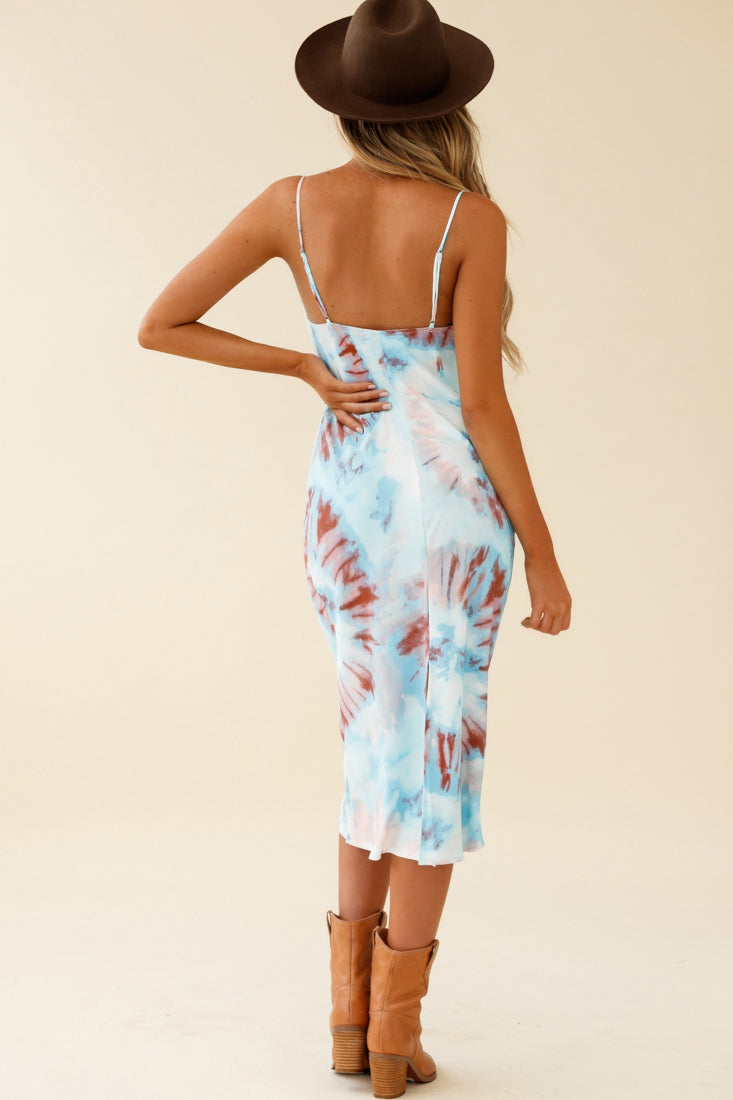 Show Me Love Cowl Neck Midi Dress Tie-Dye Blue Multi by Selfie Leslie