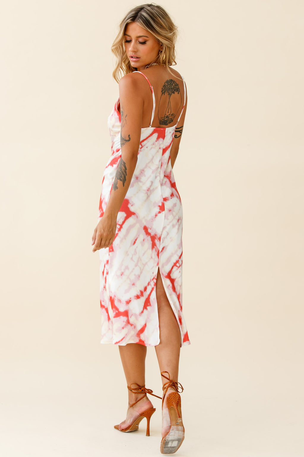 Show Me Love Cowl Neck Midi Dress Tie-Dye Red by Selfie Leslie