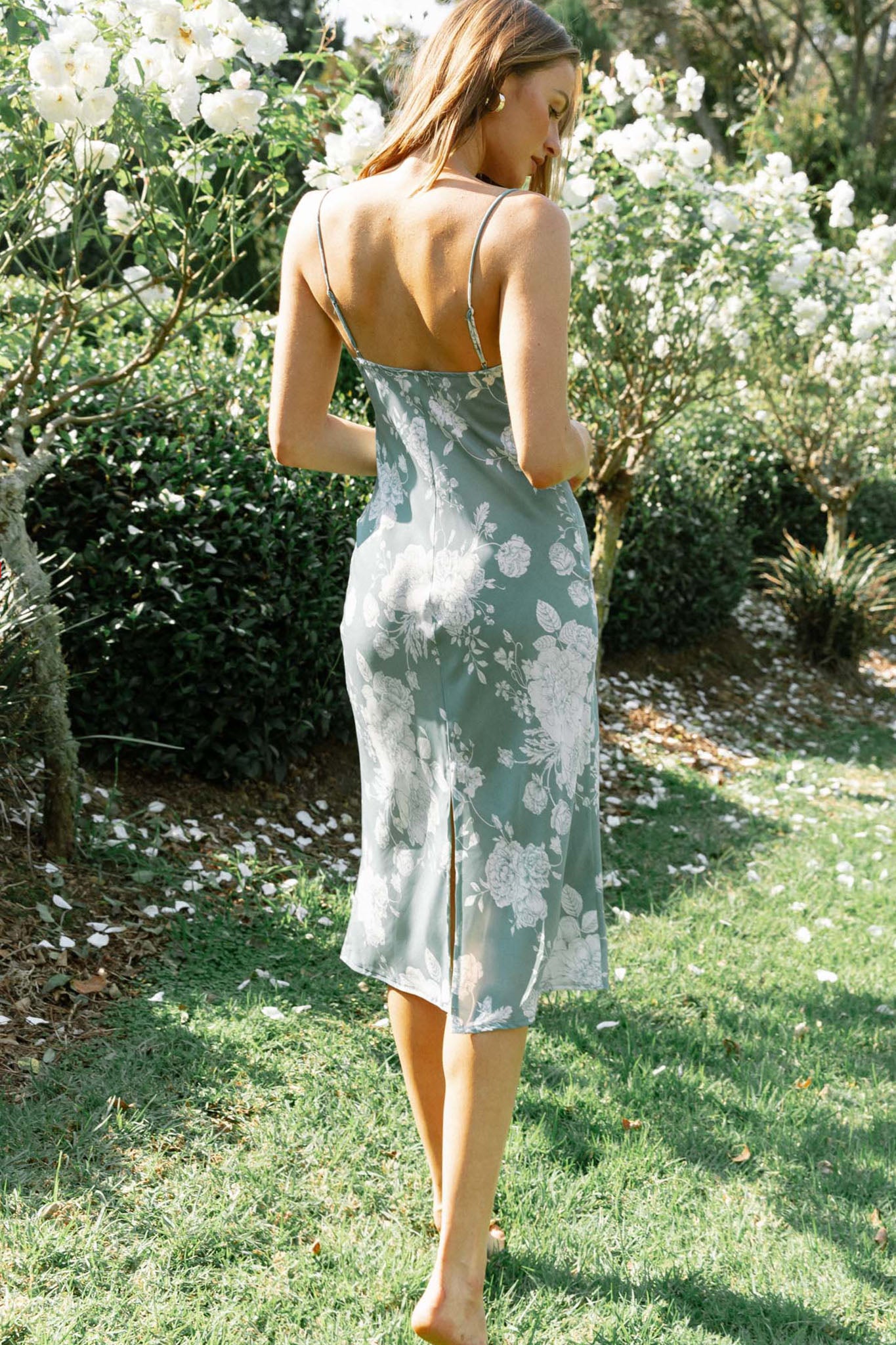 Show Me Love Cowl Neck Midi Dress Flower Print Sage by Selfie Leslie