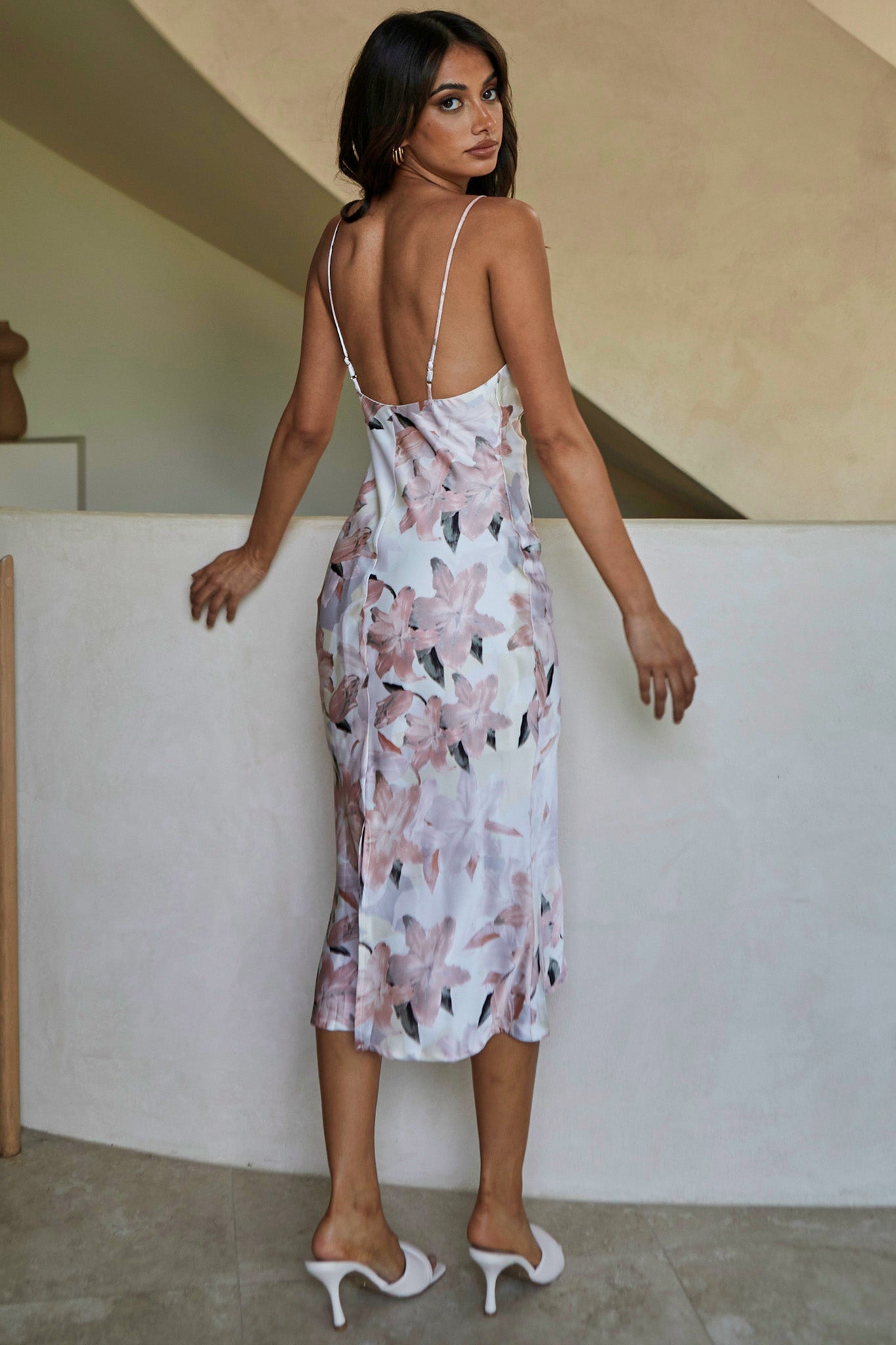 Show Me Love Cowl Neck Midi Dress Lily Print Blush by Selfie Leslie