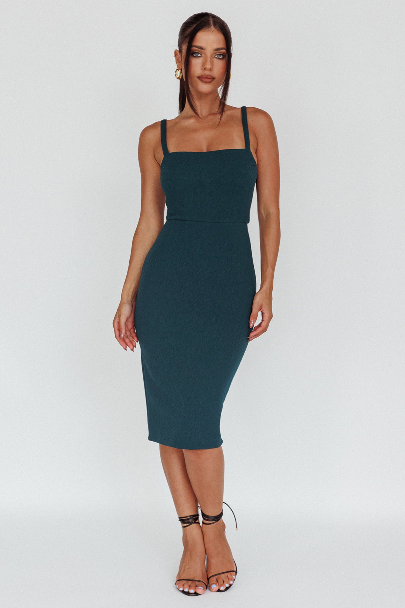 Georgia Square Neckline Midi Dress Forest Green by Selfie Leslie