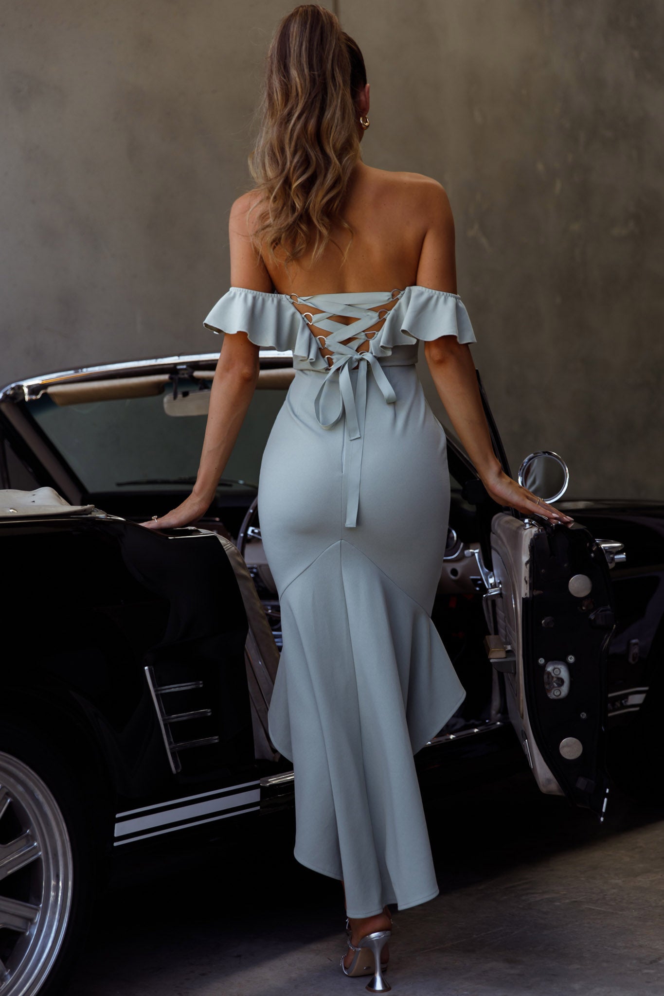 Cloud 9 Bardot Neckline Corset Back Dress Sage - XL Cloud 9 Bardot Neckline Corset Back Dress Sage - XL