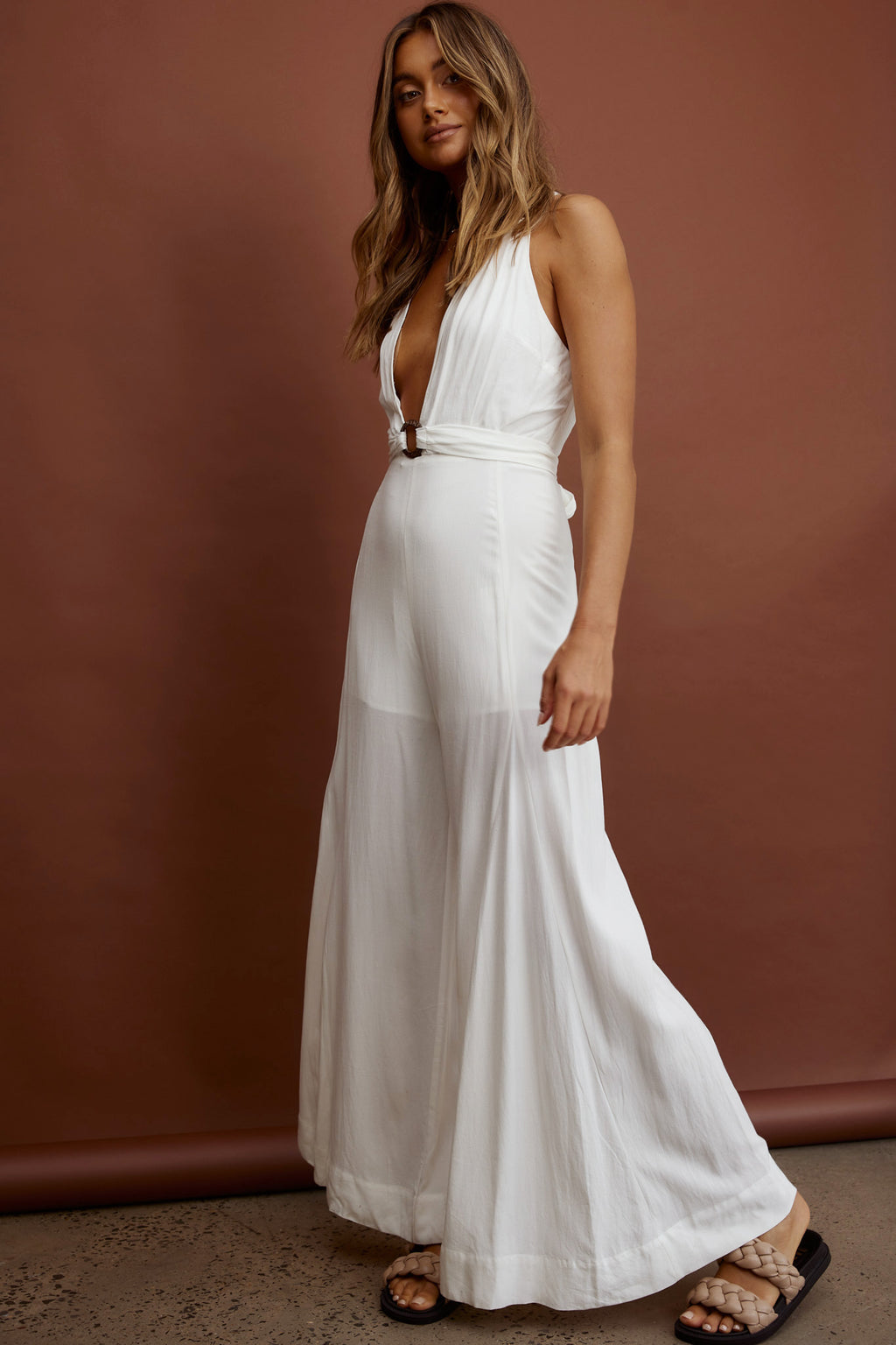 Franklin Halterneck Jumpsuit White by Selfie Leslie