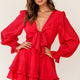 Anthea Bow-Tie Front Layered Frill Dress Red