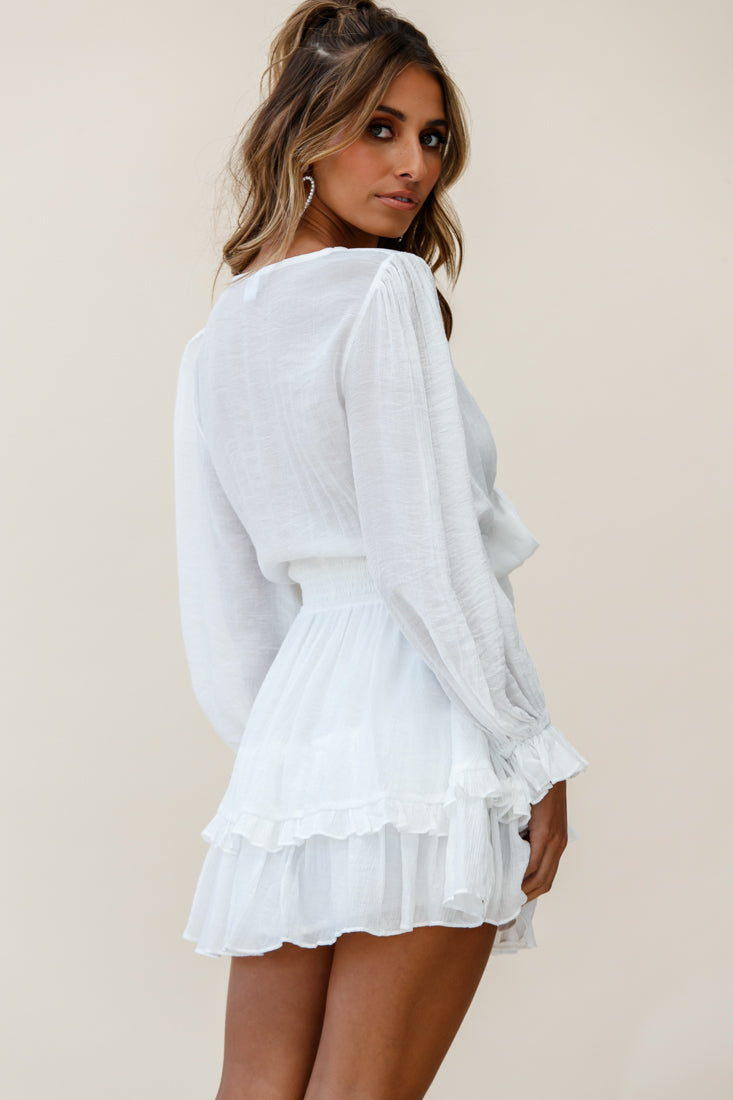 Anthea Bow-Tie Front Layered Frill Dress White by Selfie Leslie