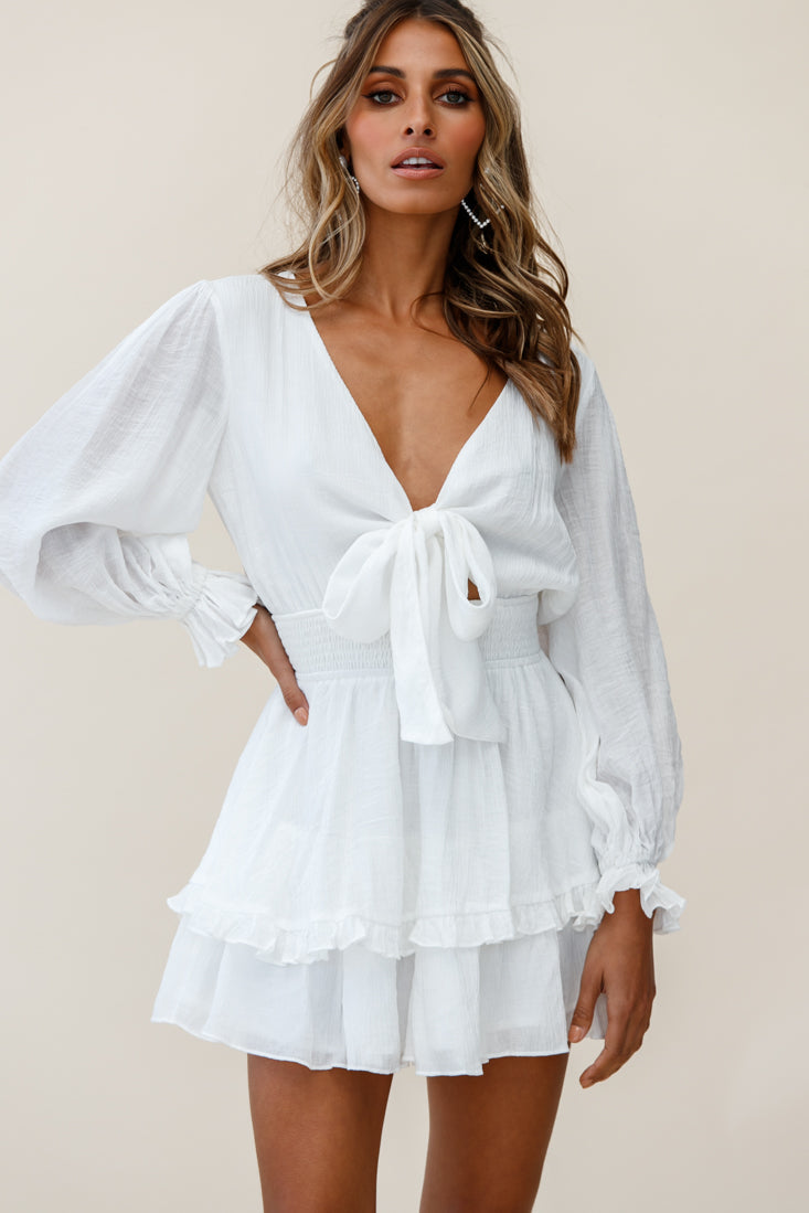 Anthea Bow-Tie Front Layered Frill Dress White– Selfie Leslie