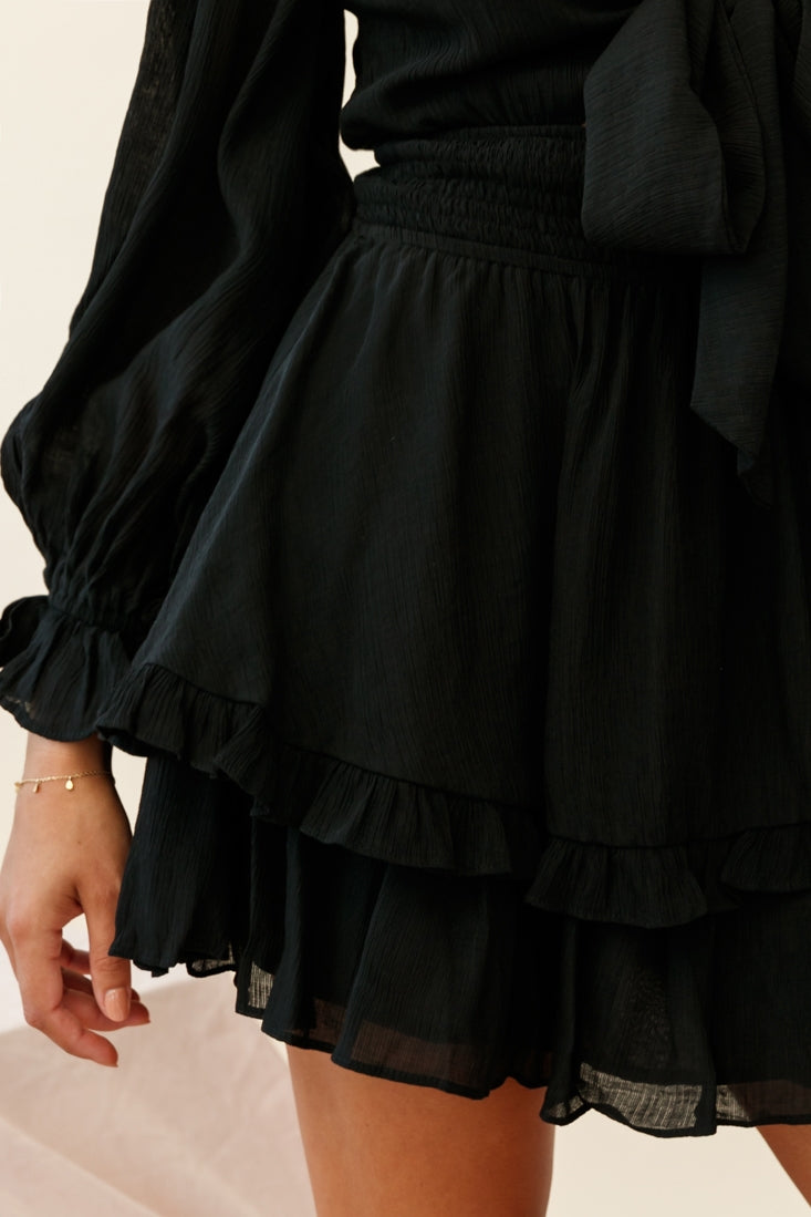 Anthea Bow-Tie Front Layered Frill Dress Black by Selfie Leslie