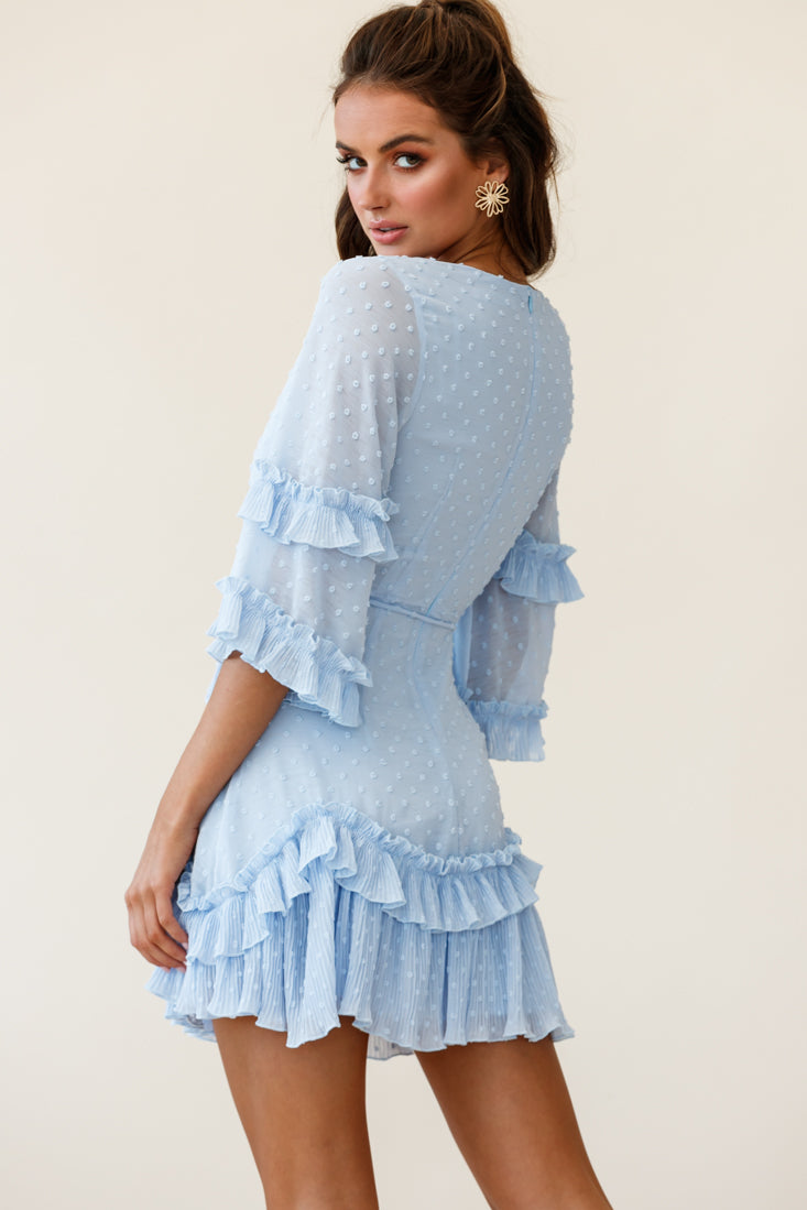 Erica Bell Sleeve Accordion Pleat Dress Hail Spot Baby Blue by Selfie Leslie