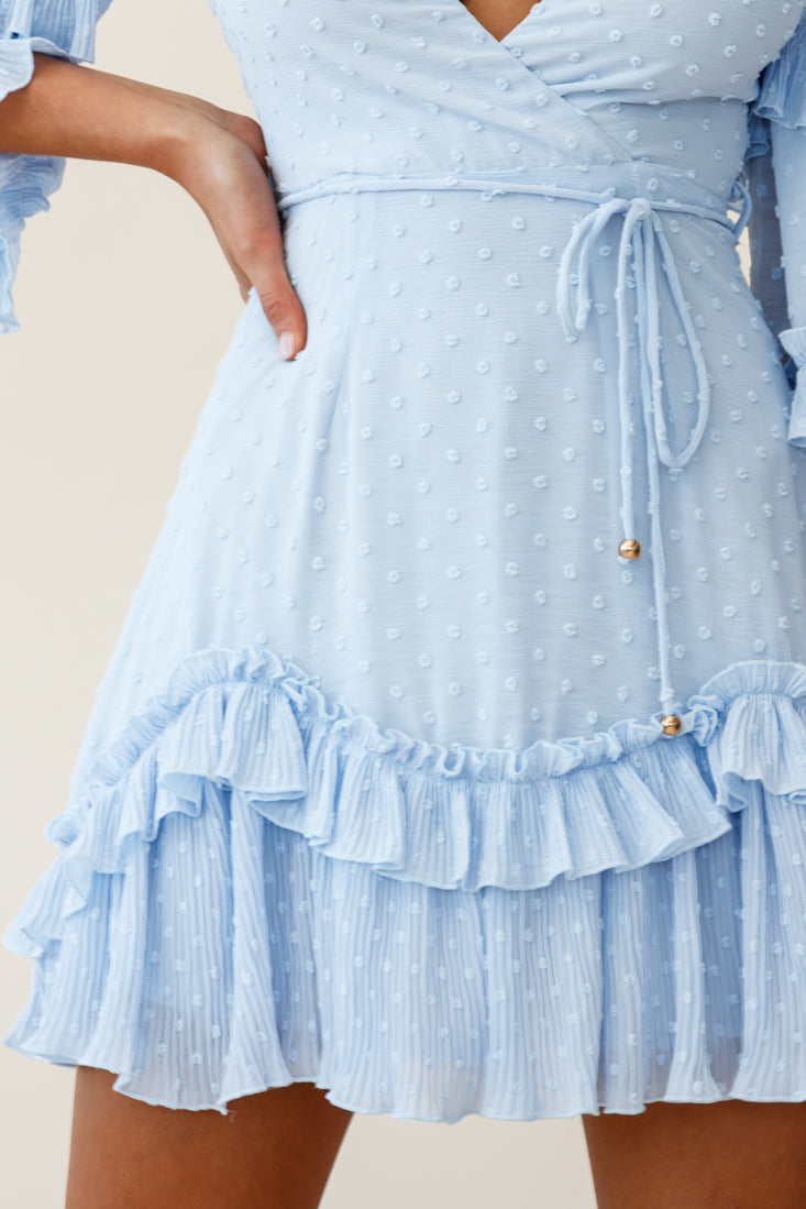 Erica Bell Sleeve Accordion Pleat Dress Hail Spot Baby Blue by Selfie Leslie