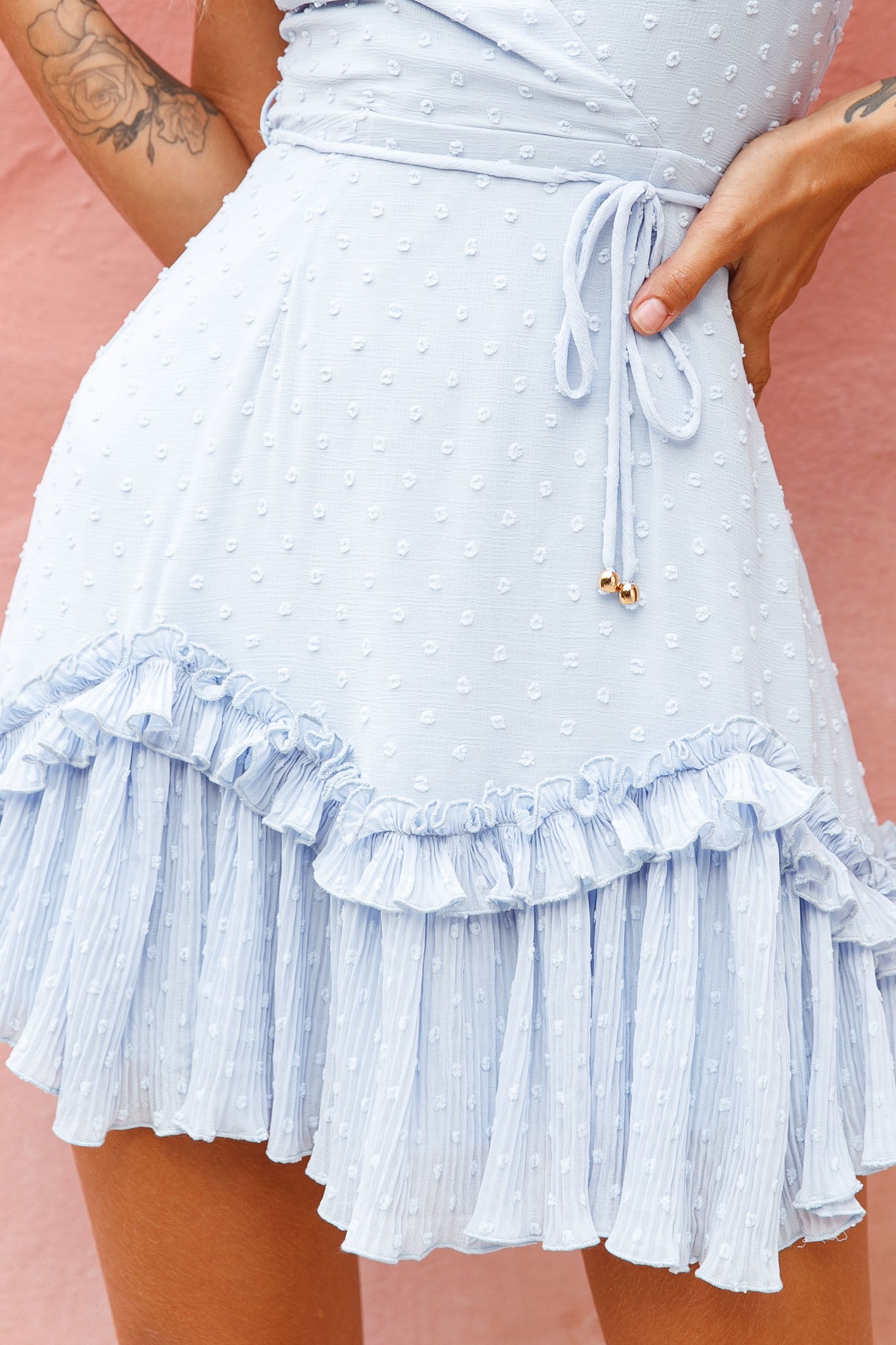 Erica Cami Strap Accordion Pleat Dress Hail Spot Baby Blue by Selfie Leslie