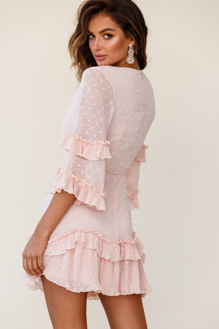 Erica Bell Sleeve Accordion Pleat Dress Hail Spot Nude by Selfie Leslie