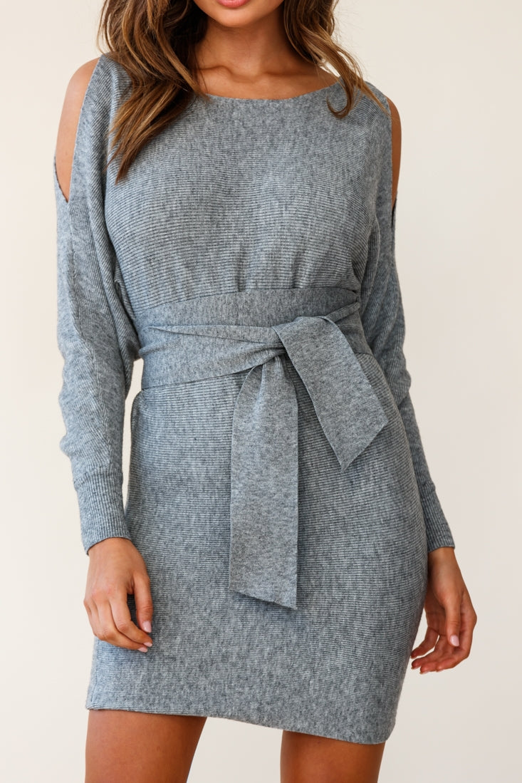 Sorry, Honey Cold Shoulder Knit Dress Grey by Selfie Leslie