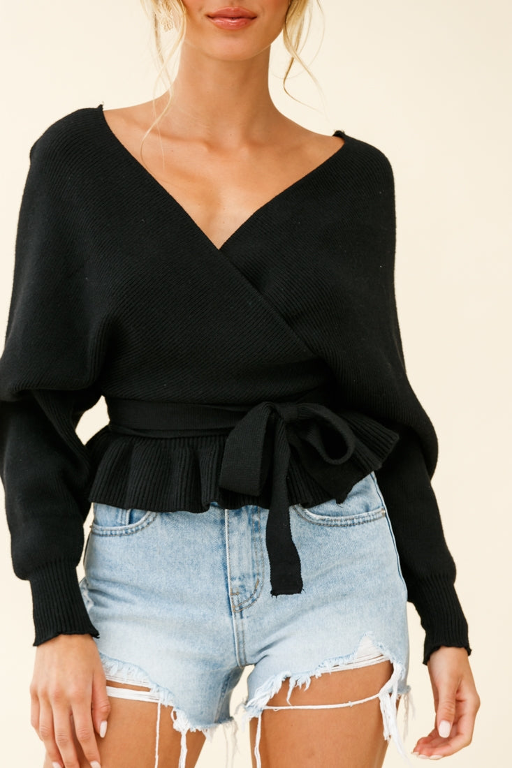Amara Long Sleeve Knit Top Black by Selfie Leslie