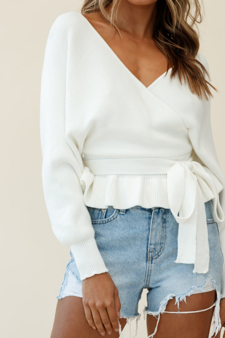 Amara Long Sleeve Knit Top Ivory by Selfie Leslie