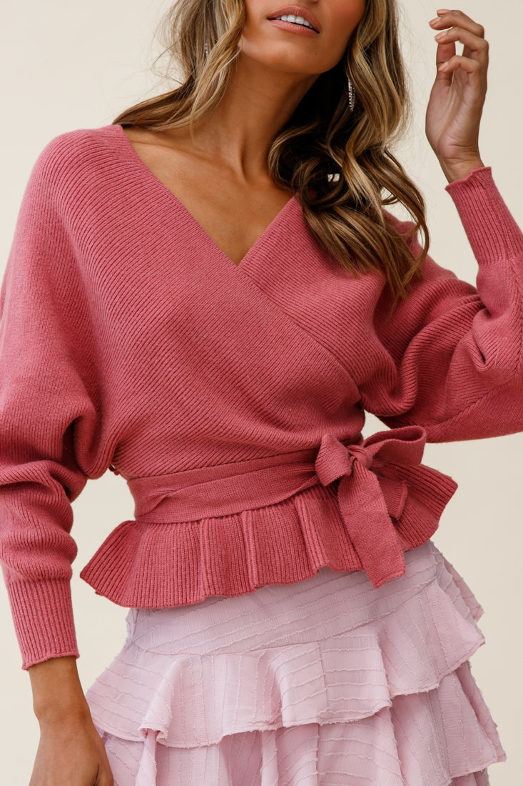 Amara Long Sleeve Knit Top Rose by Selfie Leslie