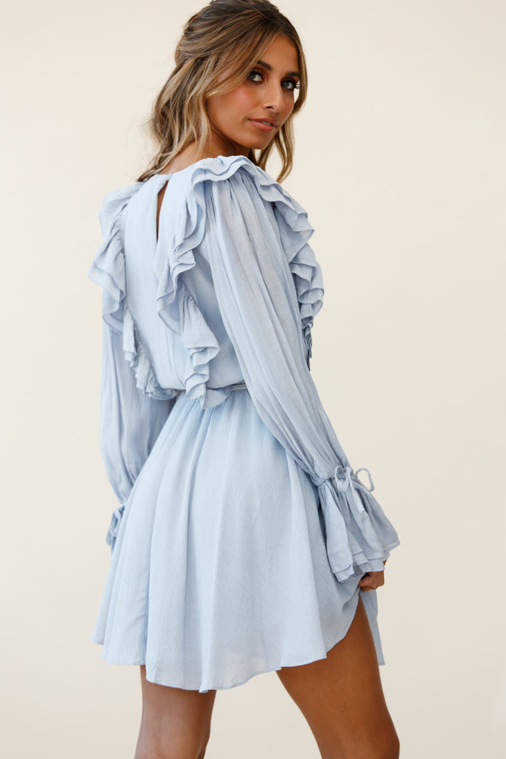 Adina Fluted Long Sleeve Frill Detail Dress White