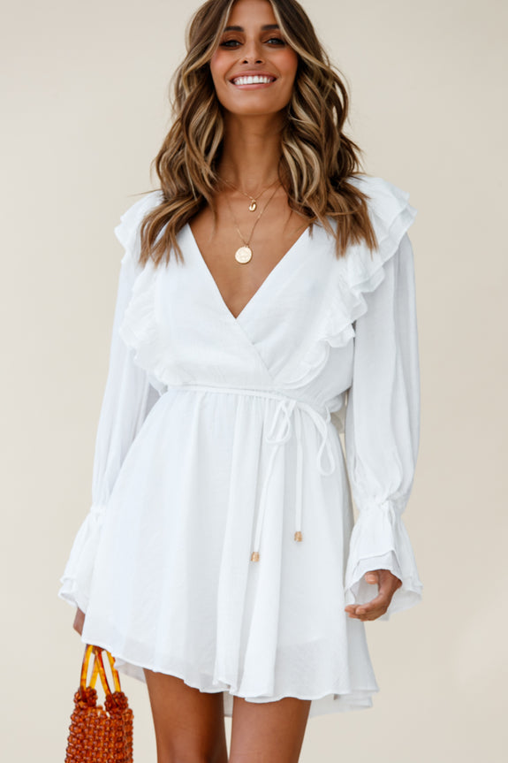 Adina Fluted Long Sleeve Frill Detail Dress Green