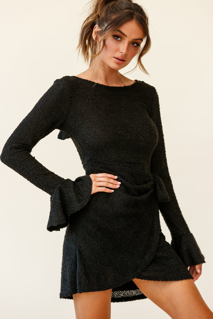 Minerva Flared Cuff Knit Wrap Dress Black by Selfie Leslie