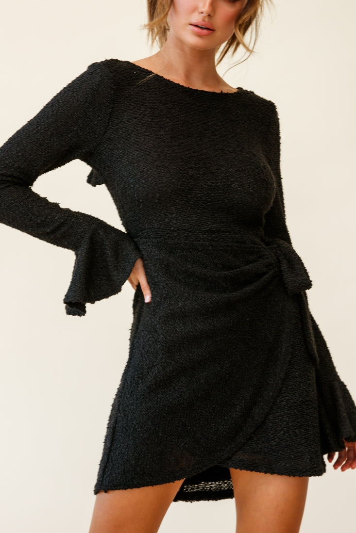 Minerva Flared Cuff Knit Wrap Dress Black by Selfie Leslie