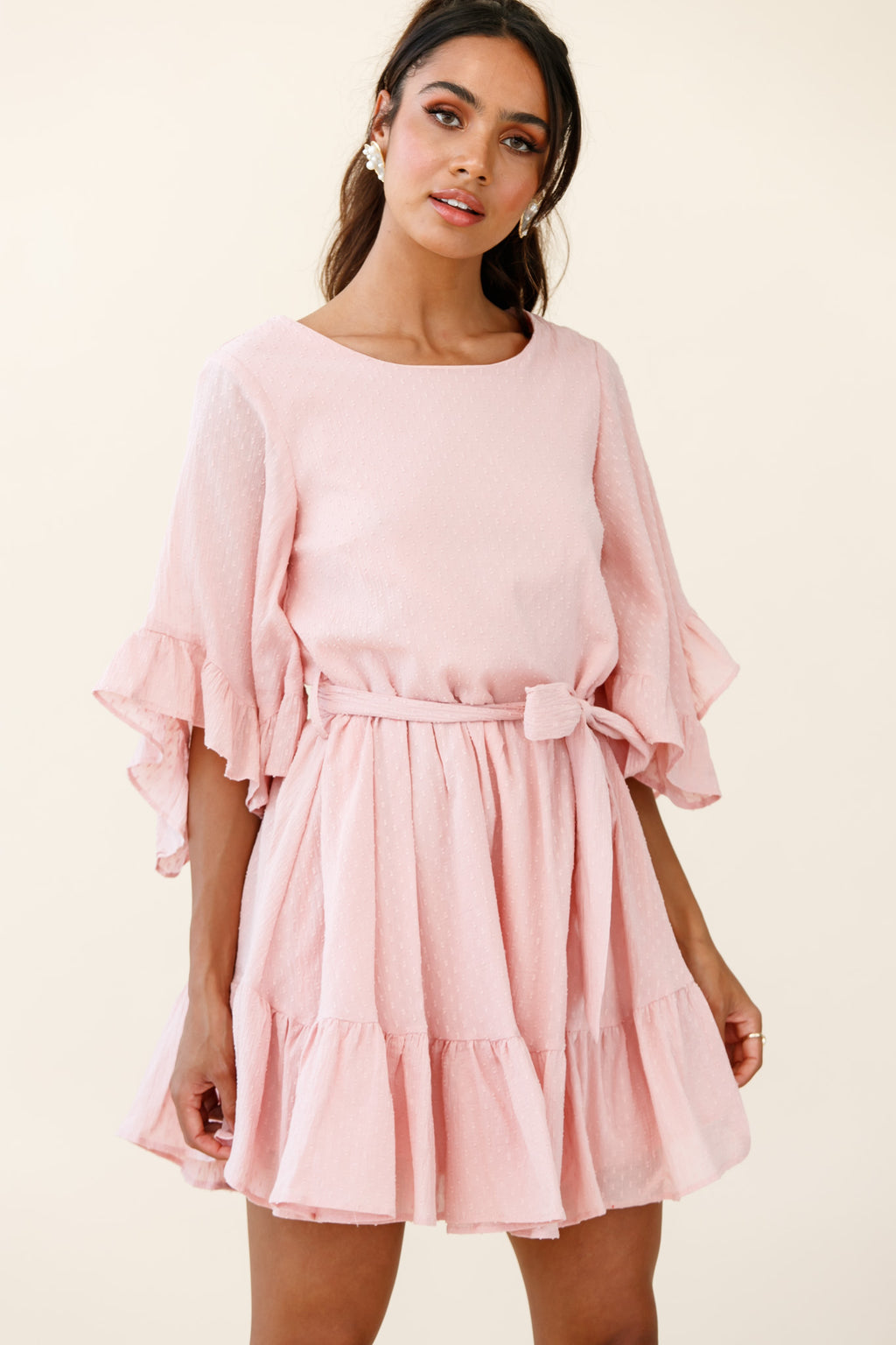 Joni Batwing Sleeve Waist Tie Dress Pink by Selfie Leslie