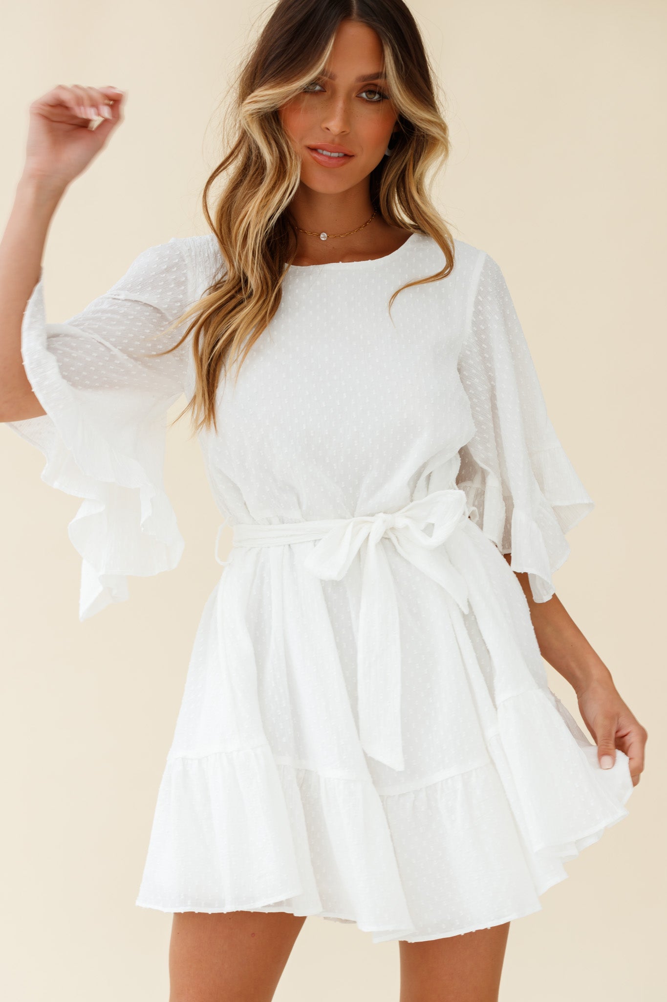 Shop the Joni Batwing Sleeve Waist Tie Dress White | Selfie Leslie