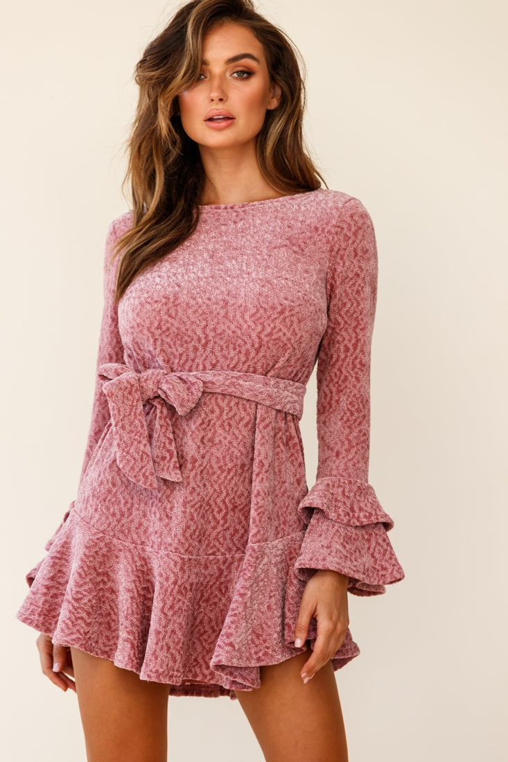 Saphira Long Sleeve Fluted Hem Knit Dress Blush by Selfie Leslie